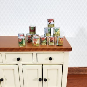 Miniature Canned Vegetables Old Fashion Grocery Store Cans 1:12 Scale Dollhouse Food