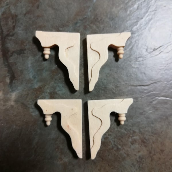 Dollhouse Miniature Wood Corbels or Brackets 1:12 Scale Set of 4