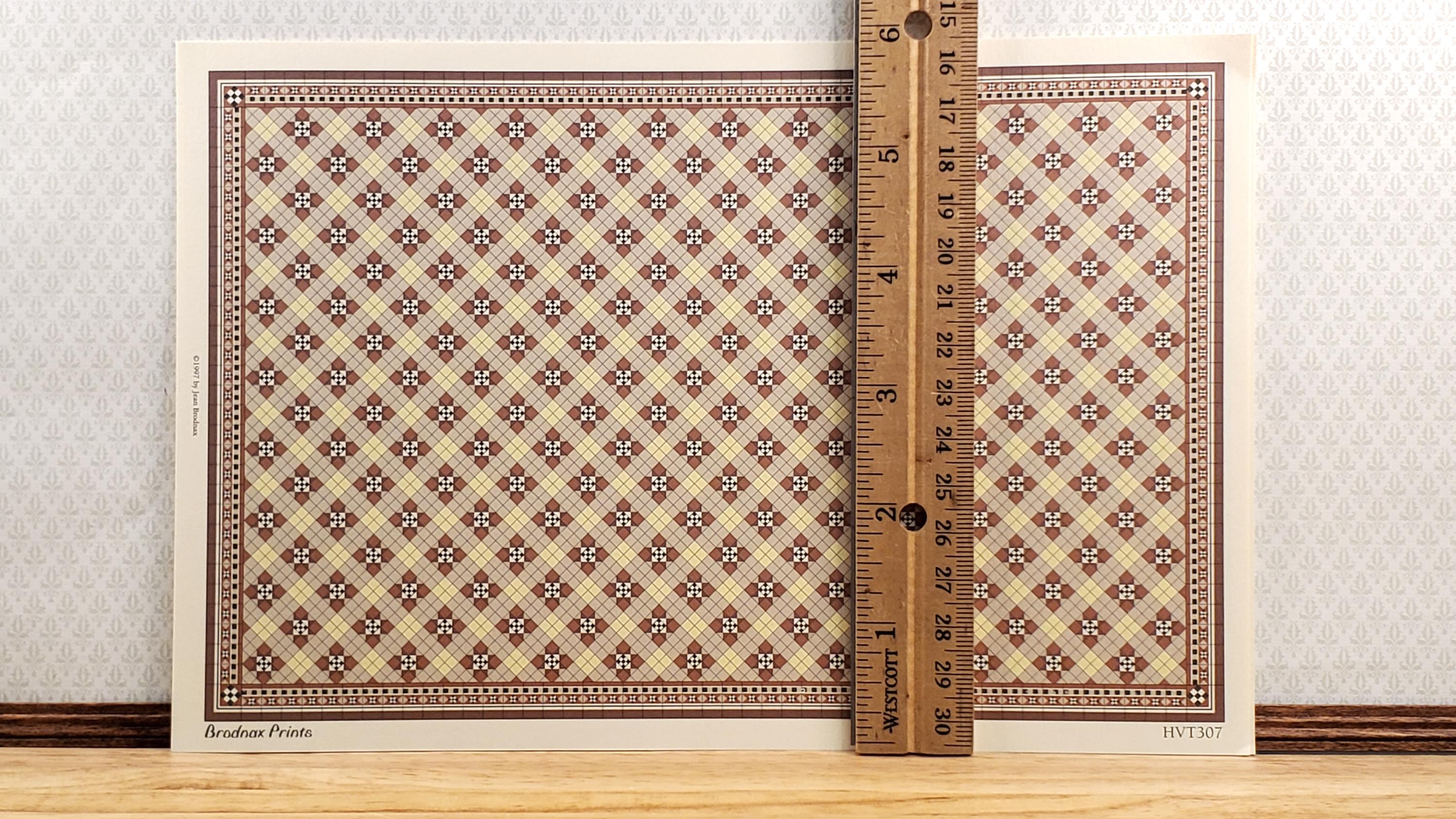 Tile Model Paper Dollhouse HALF SCALE Tile Paper 3 Sheets Brown & Cream 1:24 Scale ...