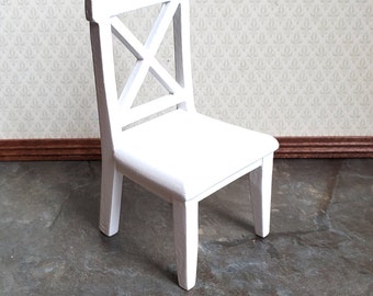 Dollhouse Miniature Chair Kitchen Dining Cross Buck White Finish Wood 1:12 Scale Furniture