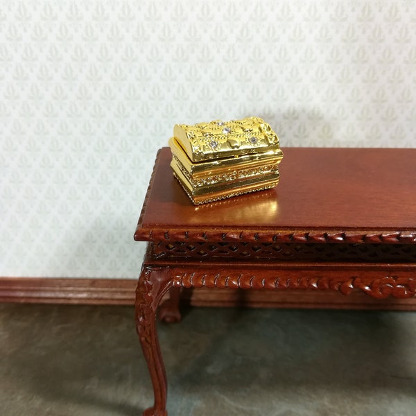 Dollhouse Miniature Treasure Chest or Jewelry Box Large Gold with Opening Lid 1:12 Scale