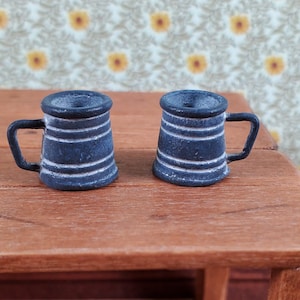 Dollhouse Tankard Half Pint Metal Mugs x2 1:12 Scale Miniature Vintage Style