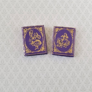 Dollhouse Miniature Books x2 Alice in Wonderland Set Lewis Carroll 1:12 Scale (blank inside)