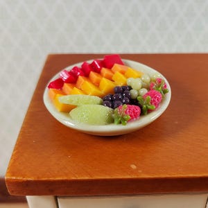 Dollhouse Cut Fruit Tray Melons Grapes Strawberries 1:12 Scale Miniature
