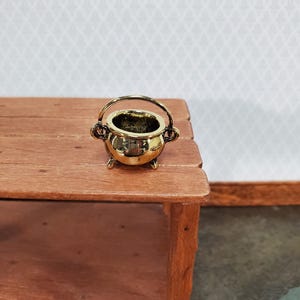 Tiny Cauldron Pot Gold Metal with Handle Dollhouse Miniature Pot of Gold Empty