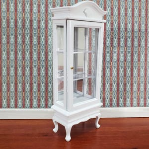 Dollhouse Curio Cabinet Mirrored Back Hutch White Finish 1:12 Scale Miniature Furniture