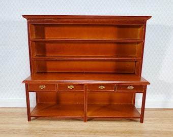 Dollhouse Georgian Welsh Dresser Kitchen Cupboard 1:12 Scale Miniature Walnut Finish