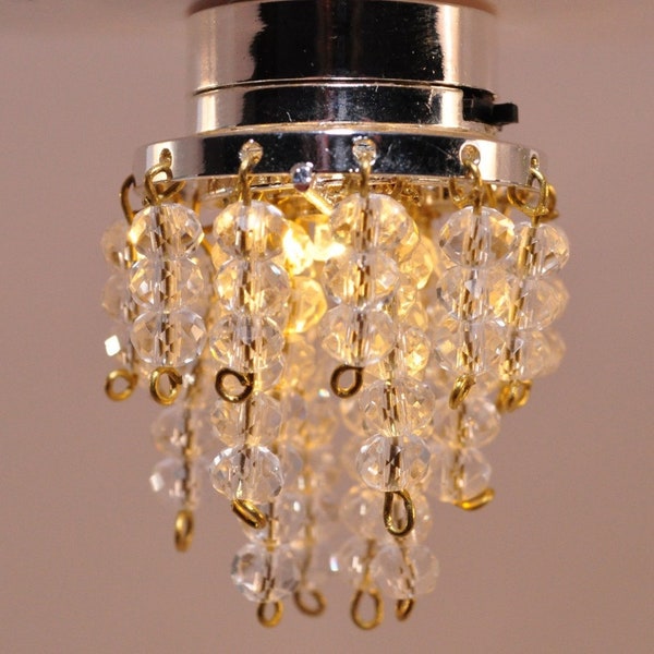 Dollhouse Ceiling Light "Crystal" Beads 1:12 Scale Miniature Battery Operated