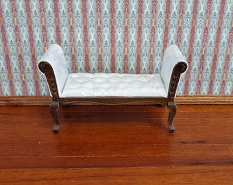 Dollhouse Miniature Settee Bench White Padded 1:12 Scale Furniture