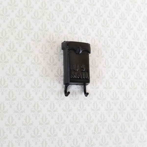 Dollhouse Miniature Mailbox Black with Newspaper Hooks 1:12 Scale Accessory