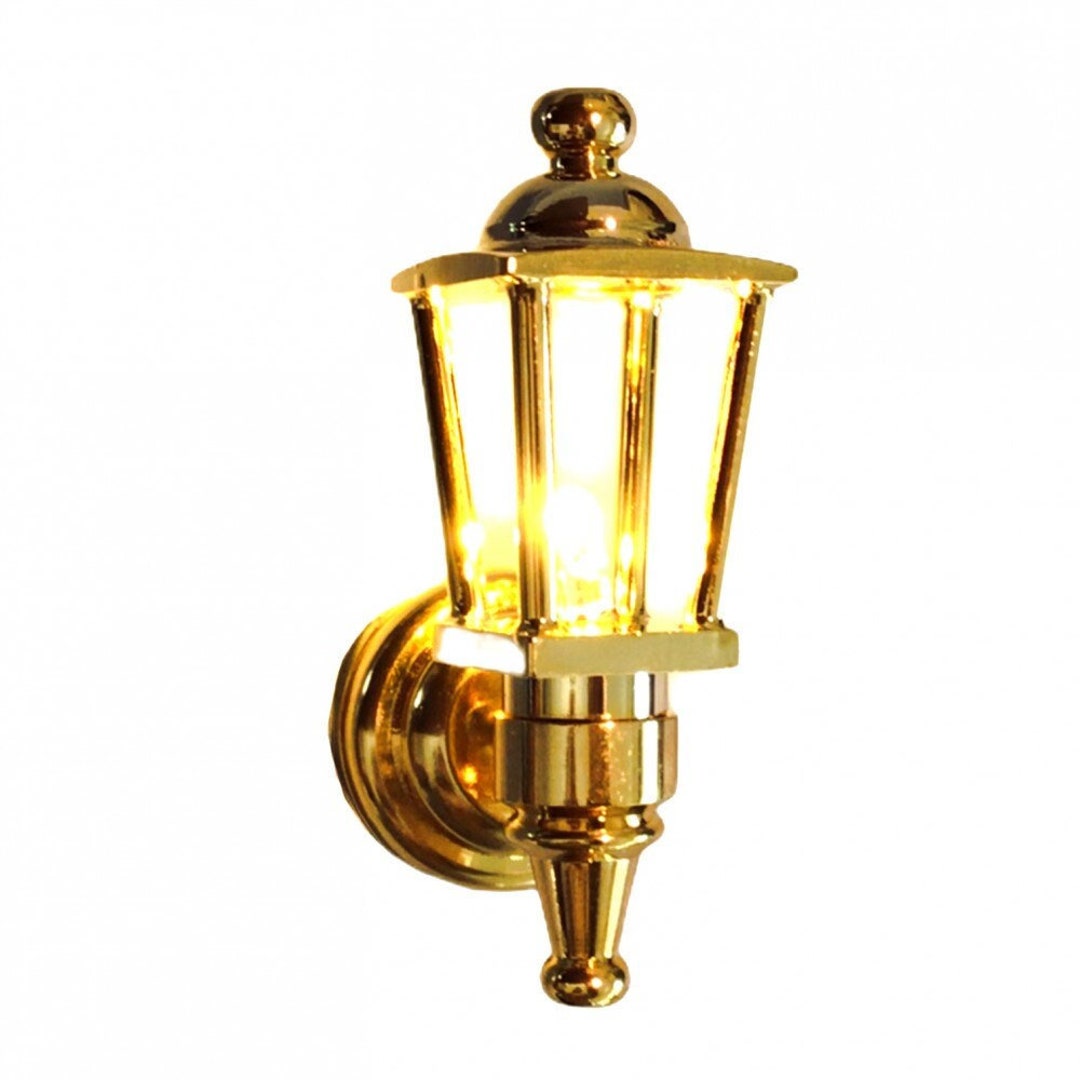 Dollhouse Miniature Battery Light Coach Lamp Gold Metal Large 1 7/8 1