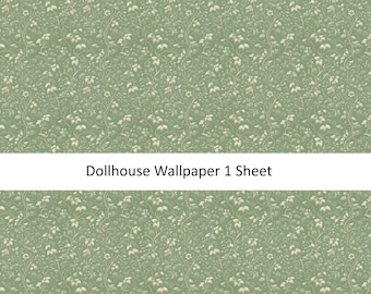 Dollhouse Wallpaper Sage Green Vines Flowers 1:12 Scale MiniatureCrush