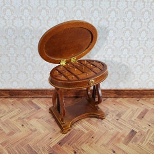 JBM Miniature Sewing Table Oval 1:12 Scale Miniature Furniture Walnut Finish
