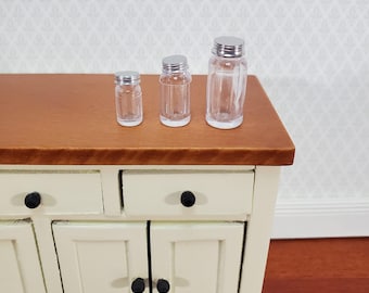 Dollhouse 3 Jars with Lids Large Medium Small for Canning or Potions Apothecary