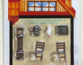 Dollhouse Miniature 1:48 Quarter Scale Furniture Table Chairs Grandfather Clock