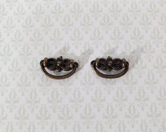 Dollhouse Drawer Pulls Butterfly Drop Handle x2 Antique Bronze Finish 1:12 Scale Miniature S1512