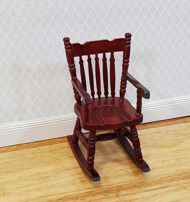 Dollhouse Rocking Chair Mahogany Finish Wood 112 Scale Etsy