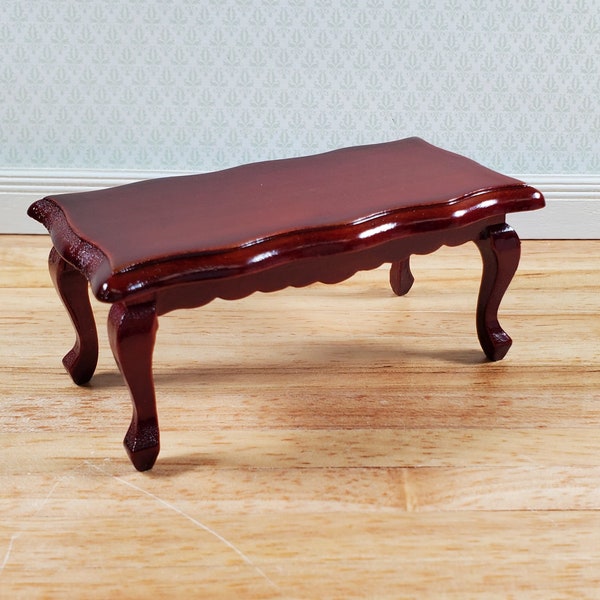 Dollhouse Coffee Table Curvy Top Rectangle Mahogany Finish 1:12 Scale Miniature Furniture