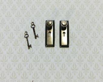 Dollhouse Miniature Door Knobs and Plates Set with Keyhole 1:12 Scale Pewter