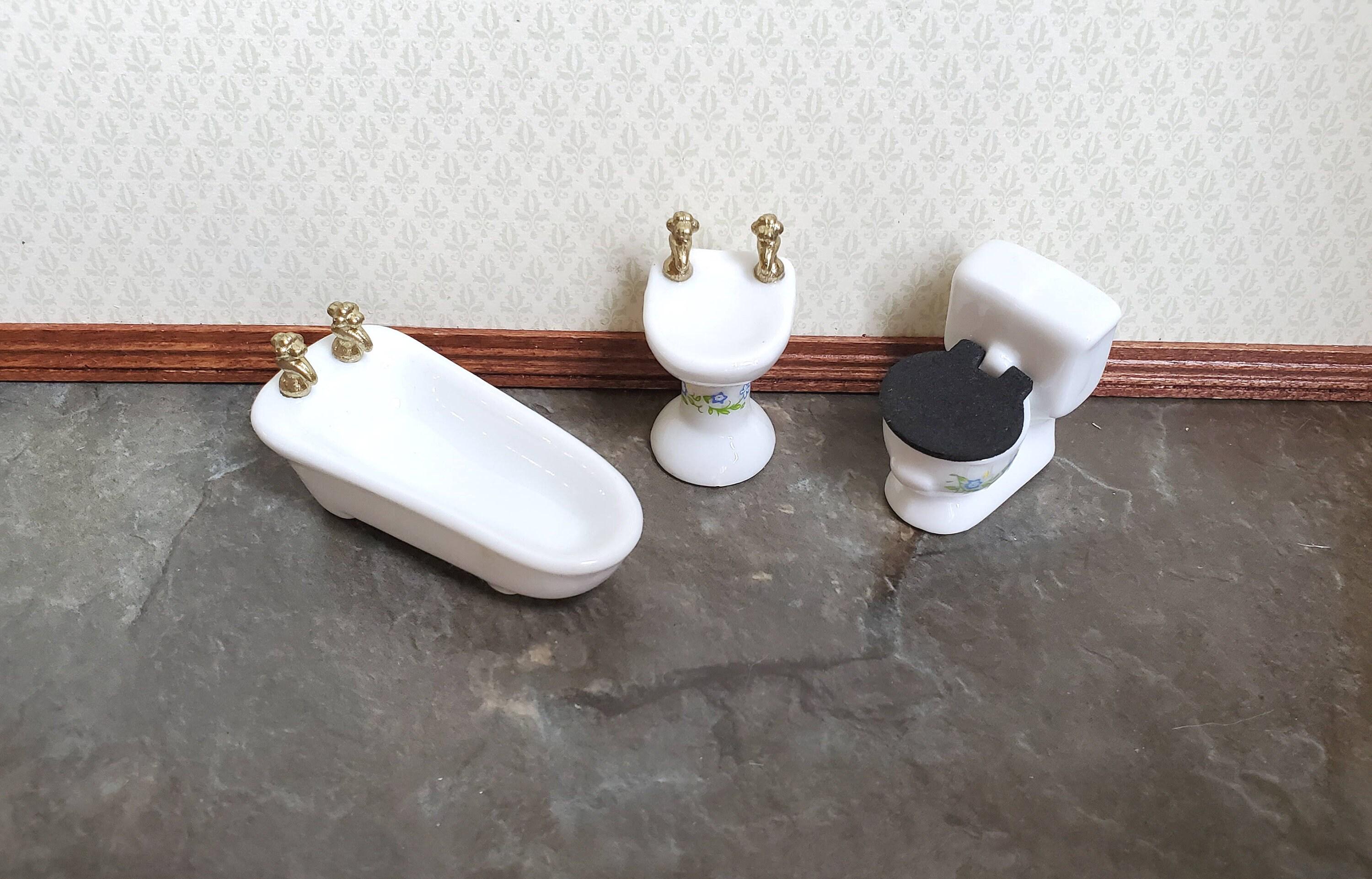 Restroom Scale Model Kit Dollhouse Miniature HALF SCALE Bathroom Set Tub Toilet Sink White 1:24 ...