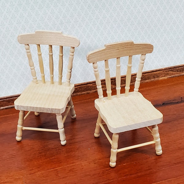 Dollhouse Chairs Spindle Back x2 Unpainted Wood 1:12 Scale Miniature Furniture