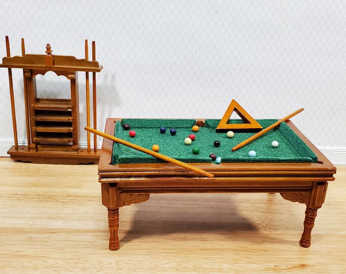 Dollhouse Miniature Pool Table Large With Cue Rack 1:12 Scale Walnut ...