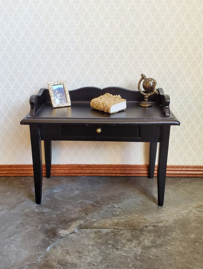 Dollhouse Miniature Writing Desk with Drawer Wood Black Finish Etsy