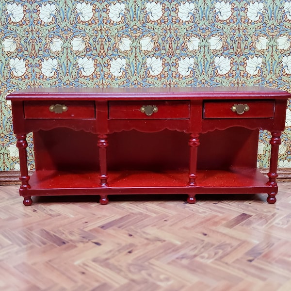 Dollhouse Sideboard Buffet with Pot Shelf Mahogany Finish 1:12 Scale Furniture