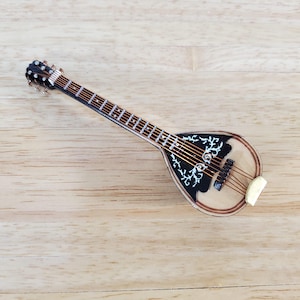 Miniature Mandolin Instrument with Case Wood 4&quot; Fits 1:6 Scale