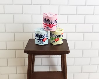 Papel higiénico en miniatura para casa de muñecas x3, escala 1:12, baño