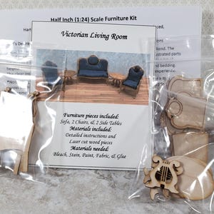 Dollhouse HALF SCALE Furniture KIT Victorian Living Room Set Sofa Chairs 1:24