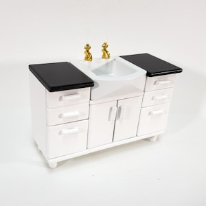 Dollhouse Modern Kitchen or Bathroom Sink Cabinet in White1:12 Scale Miniature Furniture