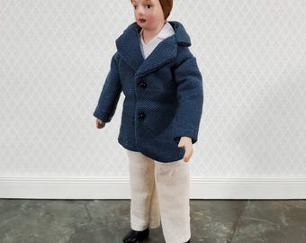 Dollhouse Man Modern Doll Porcelain Dad Father 1:12 Scale Blue Jacket