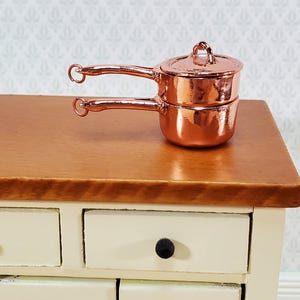 Dollhouse Copper Double Boiler Pots + Lid Cooking Pans 1:12 Scale Miniature Kitchen Falcon Miniatures