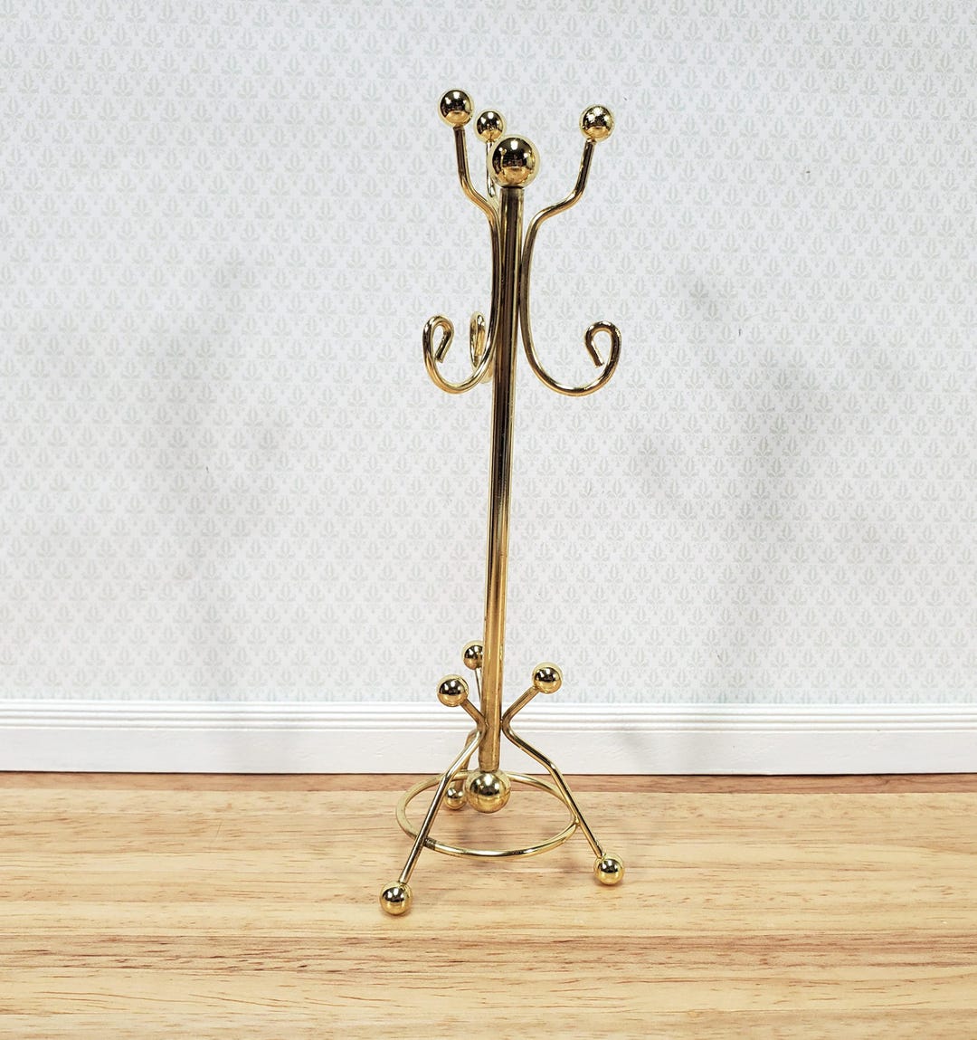 Ornate Brass Free Standing Coat Hat Rack Italian Hall Tree Stand Dolphin 1960s