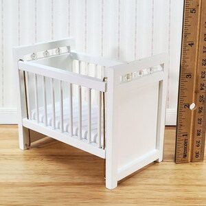 Dollhouse Crib Wood Drop Side White Finish 1:12 Scale Miniature Nursery Furniture image 6