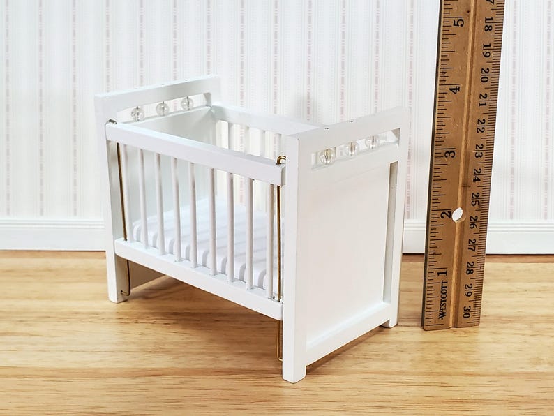 Dollhouse Crib Wood Drop Side White Finish 1:12 Scale Miniature Nursery Furniture image 6