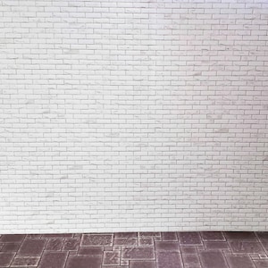 Dollhouse White Brick Weathered Aged Embossed Card 1:12 Scale Wallpaper