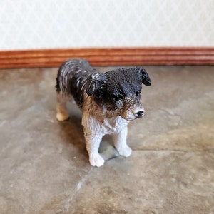 Dollhouse Miniature Puppy Dog Australian Shepherd 1:12 Scale Pet Black & White