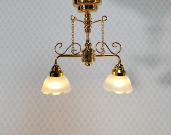 Dollhouse Miniature LED Battery Ceiling Light 2 Arm Chandelier 1:12 Scale LT7435