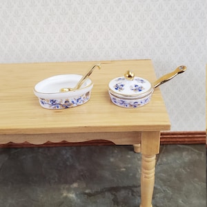 Dollhouse Miniatures Pan & Soup Tureen Dishes Reutter Porcelain 1:12 Scale Blue White
