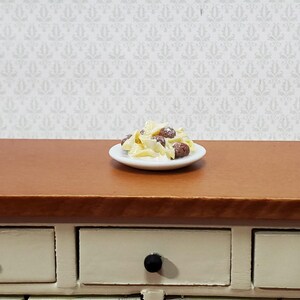 Dollhouse Swedish Meatballs with Noodles on a Plate 1:12 Scale Miniature Food Kitchen