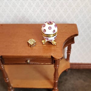 Dollhouse Miniature Jeweled Imperial Egg Opens with Gold Gift Inside 1:12 Scale
