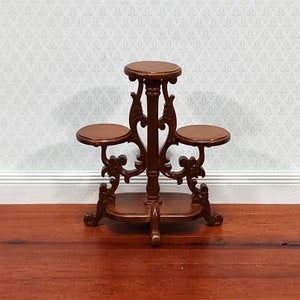 JBM Miniature Plant Stand Victorian Style Walnut Finish 1:12 Scale Dollhouse Furniture