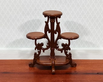 JBM Miniature Plant Stand Victorian Style Walnut Finish 1:12 Scale Dollhouse Furniture