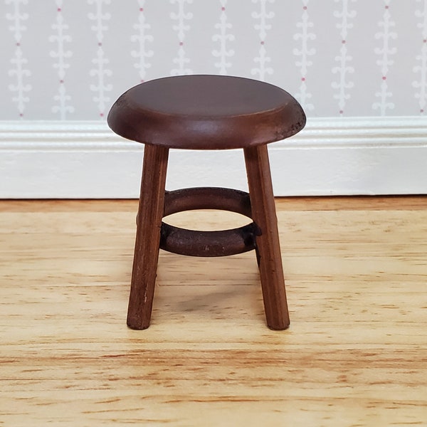 Dollhouse Step Stool Short Walnut Finish Wood 1:12 Scale Miniature Furniture 1 1/2"