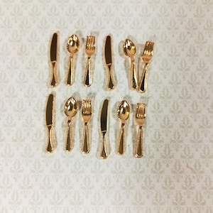 Dollhouse Miniature Gold Flatware Silverware Set 4 Place Settings 1:12 Scale