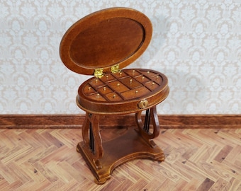 JBM Miniature Sewing Table Oval 1:12 Scale Miniature Furniture Walnut Finish
