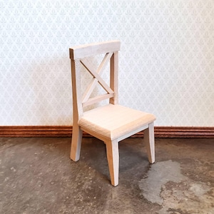 Dollhouse Miniature Chair Kitchen Dining Cross Buck Unfinished Wood 1:12 Scale afbeelding 1