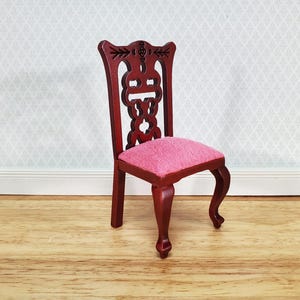 Dollhouse Miniature Dining Chair Pink Padded Seat 1:12 Scale Mahogany Finish